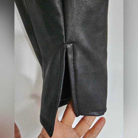 Black Faux Leather Pants with Ankle Slits.  Size Small - Picture 2 of 12